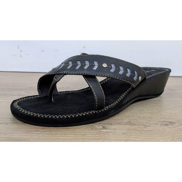 Airwalk Petey Sandal 8.5 Black Wedge Thong Silver Studded Comfort Padded Classic - Picture 10 of 12
